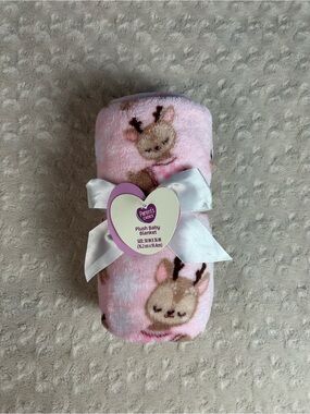 Parent's Choice Pink Reindeer Baby Blanket Security Lovey White Snowflakes Deer